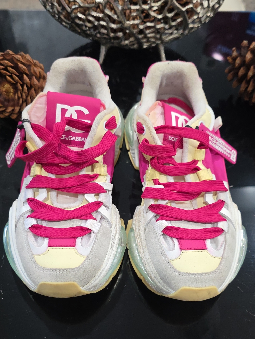 Dolce & Gabbana Hot Pink and White Chunky Sneakers - Picture 2 of 10